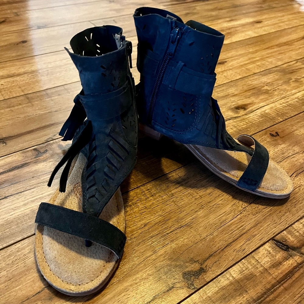 Naughty Monkey Blue Suede Fringe Sandals, NWOB